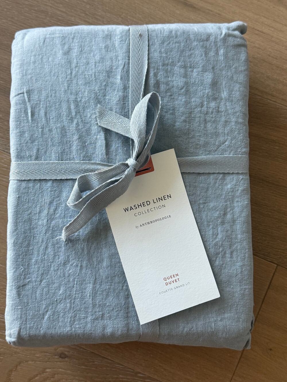 Anthropologie 100% Portuguese European Linen Washed Queen Duvet Fog Blue